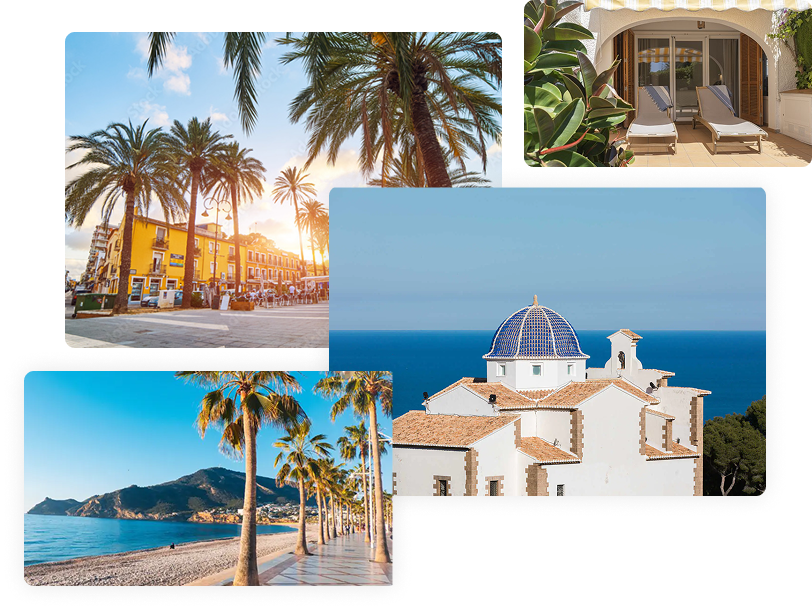 Coastal towns Dénia and Jávea on the Costa Blanca North with Mediterranean coastline and marina views.