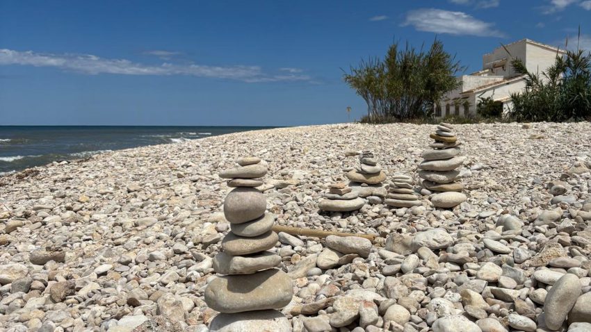 Stone balancing pebble beach in Els Poblets on the Costa Blanca